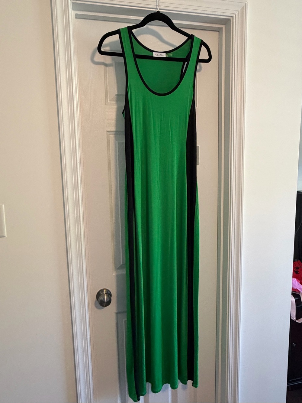 Calvin Klein Green Maxi Tank Dress with Black Panels